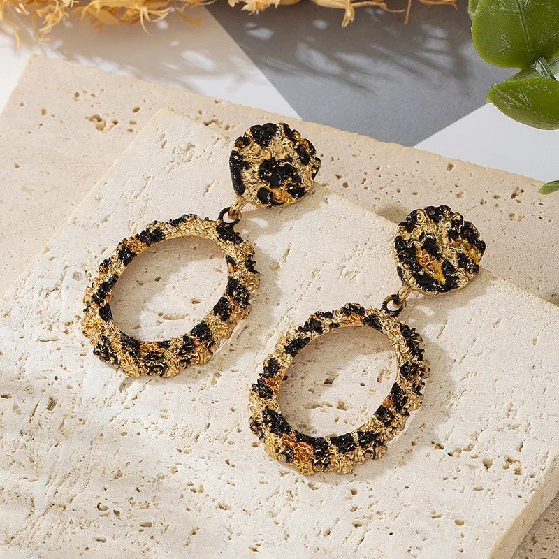 Leopard Oval Drop Earrings