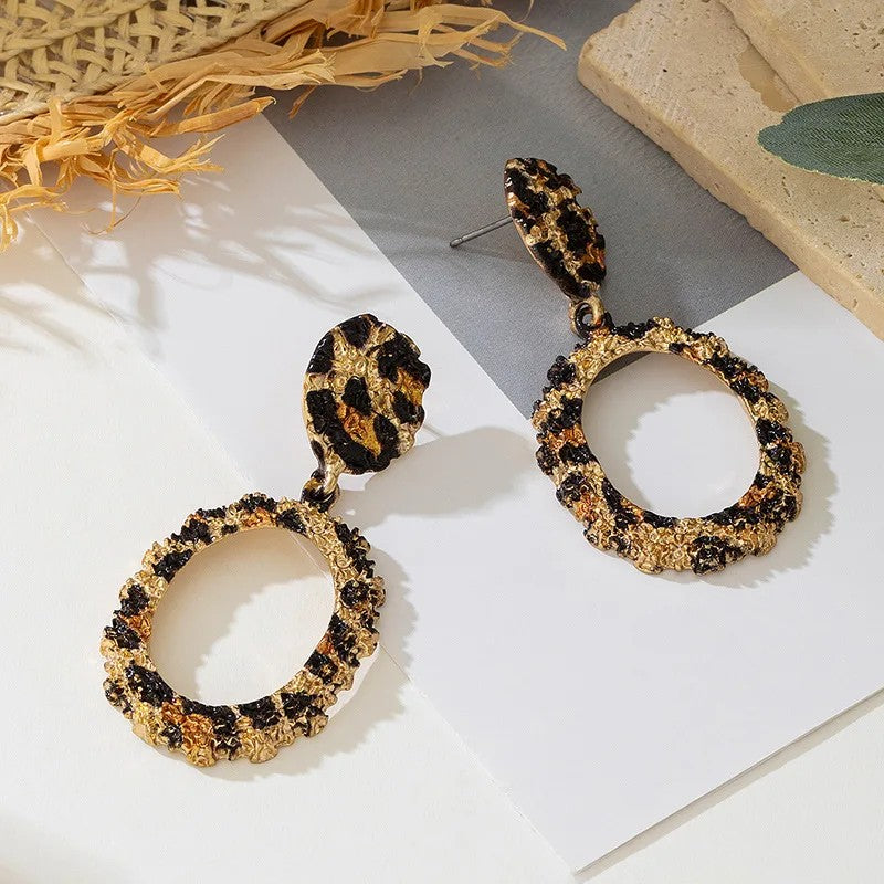 Leopard Oval Drop Earrings
