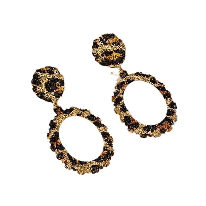 Leopard Oval Drop Earrings