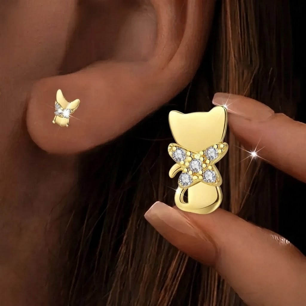 Crystal Bow Cat Stud Earrings