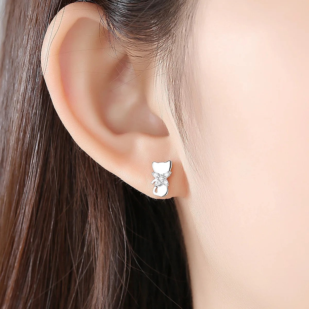 Crystal Bow Cat Stud Earrings