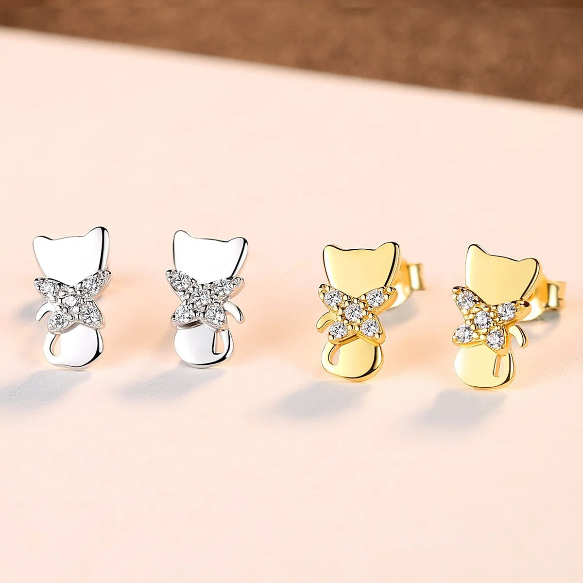 Crystal Bow Cat Stud Earrings