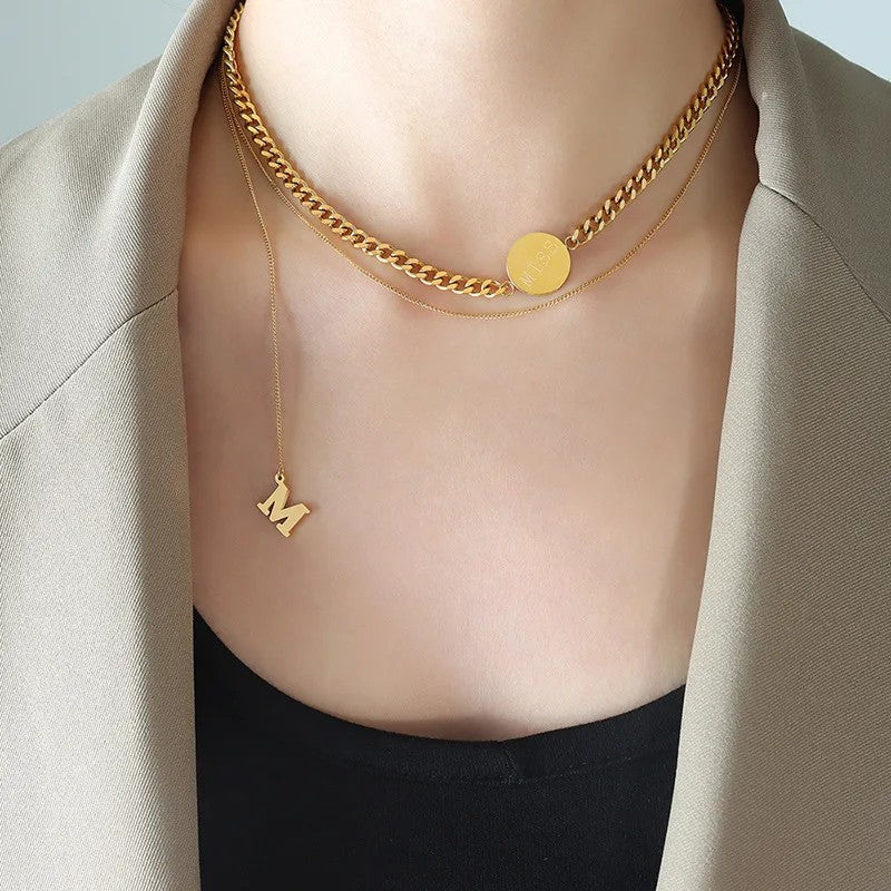 Miss Disc Layered Chain Necklace