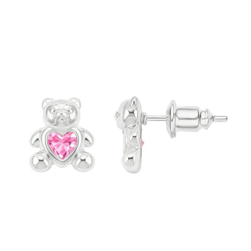 Heart Bear Zircon Stud Earrings