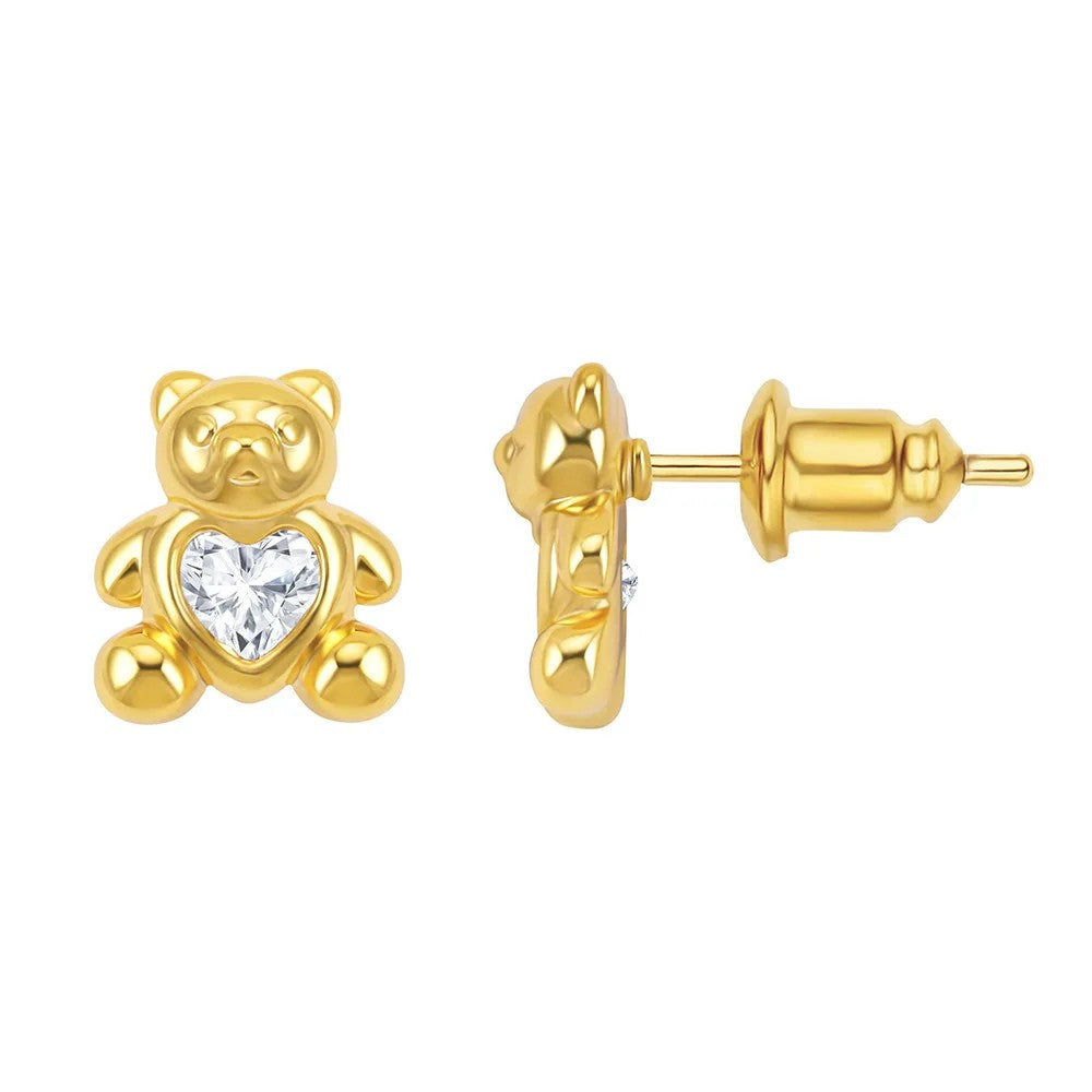 Heart Bear Zircon Stud Earrings
