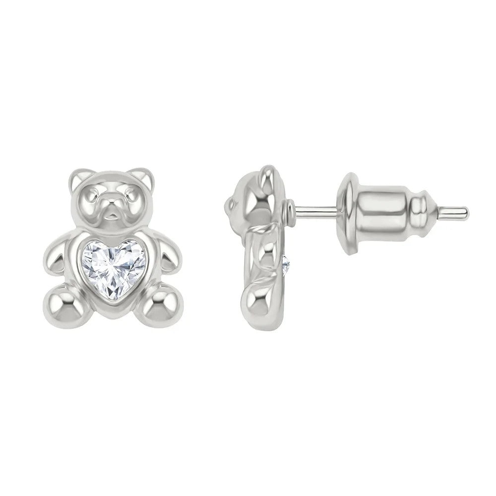 Heart Bear Zircon Stud Earrings