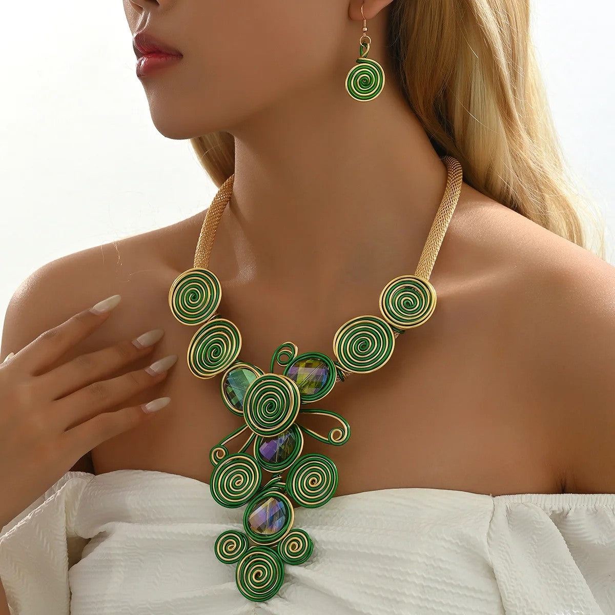 Blue Spiral Statement Necklace