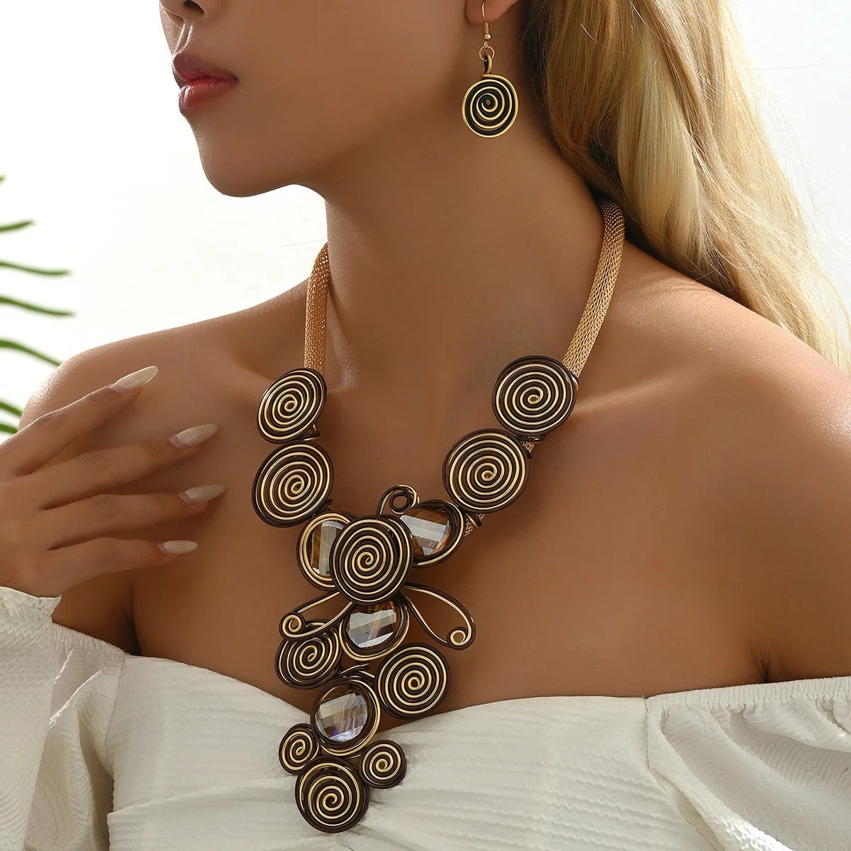 Blue Spiral Statement Necklace