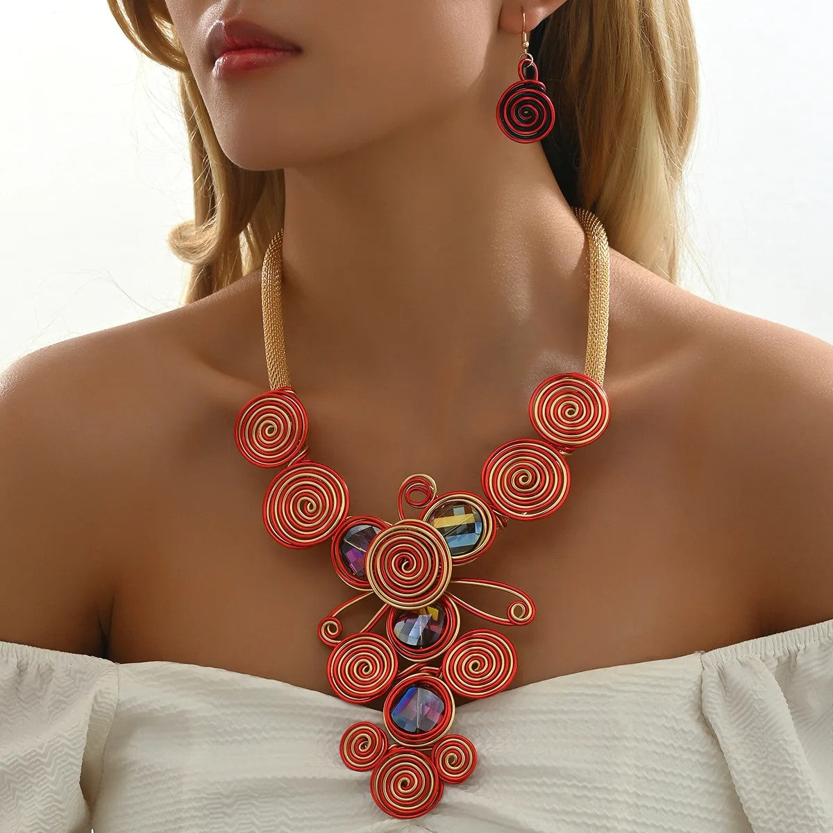 Blue Spiral Statement Necklace