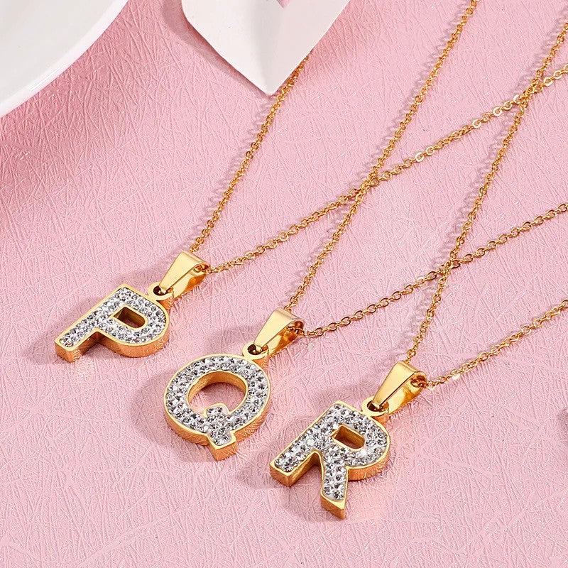 Zircon Letter Pendant Necklace