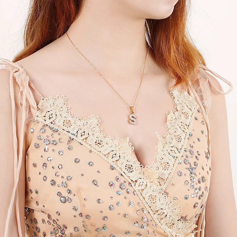 Zircon Letter Pendant Necklace