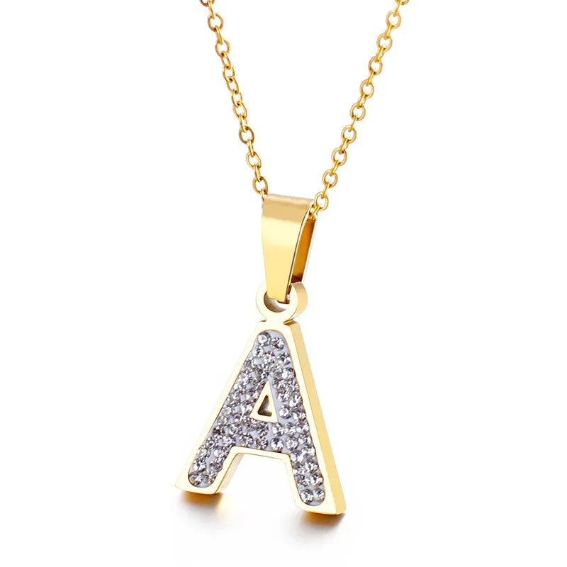 Zircon Letter Pendant Necklace