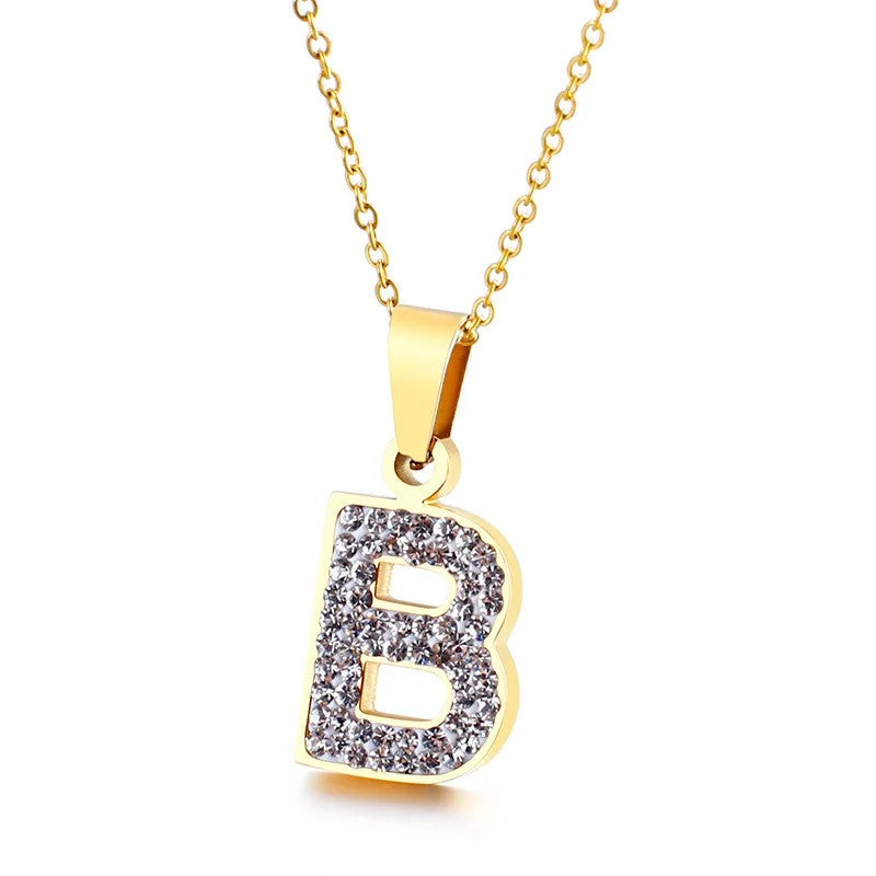 Zircon Letter Pendant Necklace