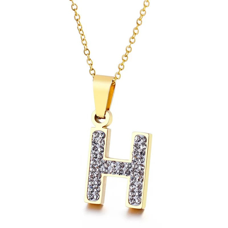 Zircon Letter Pendant Necklace