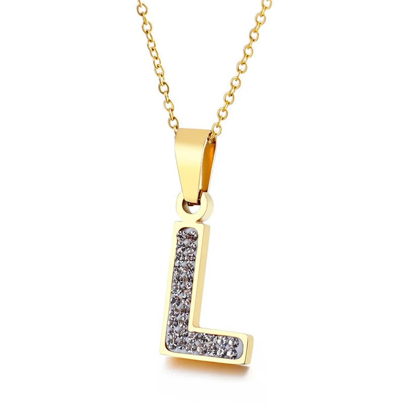 Zircon Letter Pendant Necklace