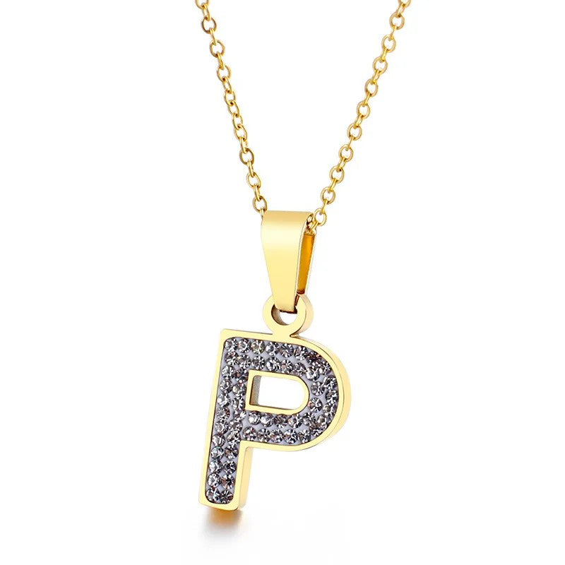 Zircon Letter Pendant Necklace