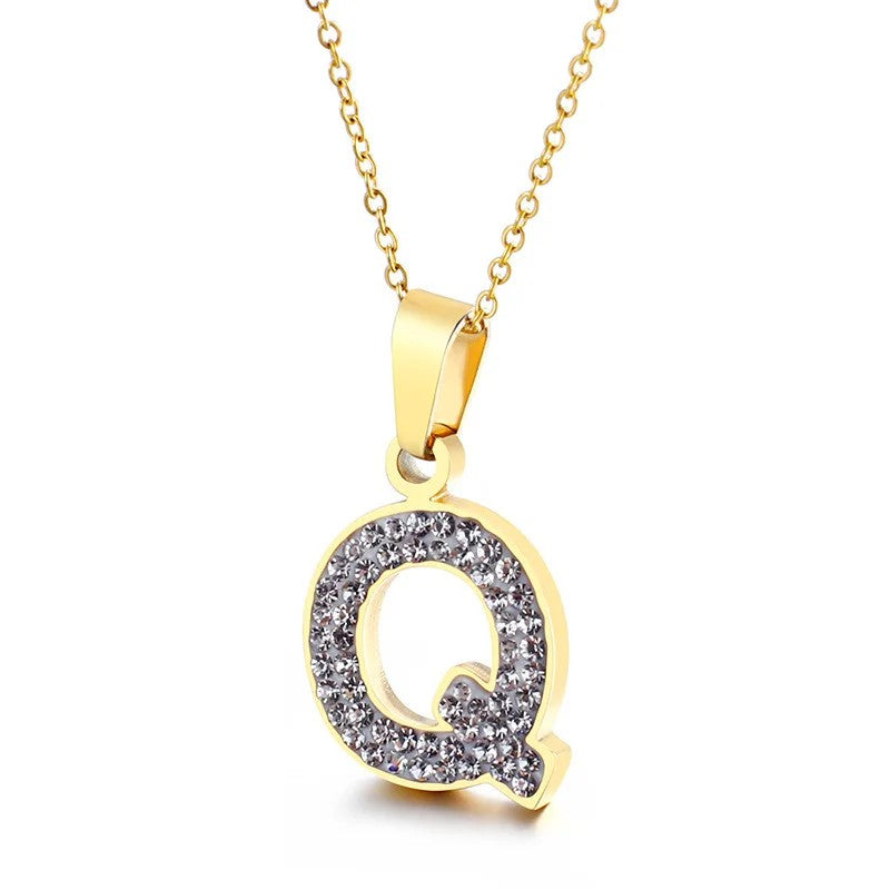 Zircon Letter Pendant Necklace