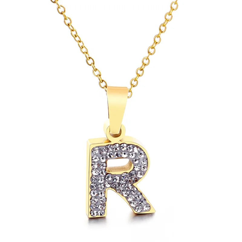 Zircon Letter Pendant Necklace
