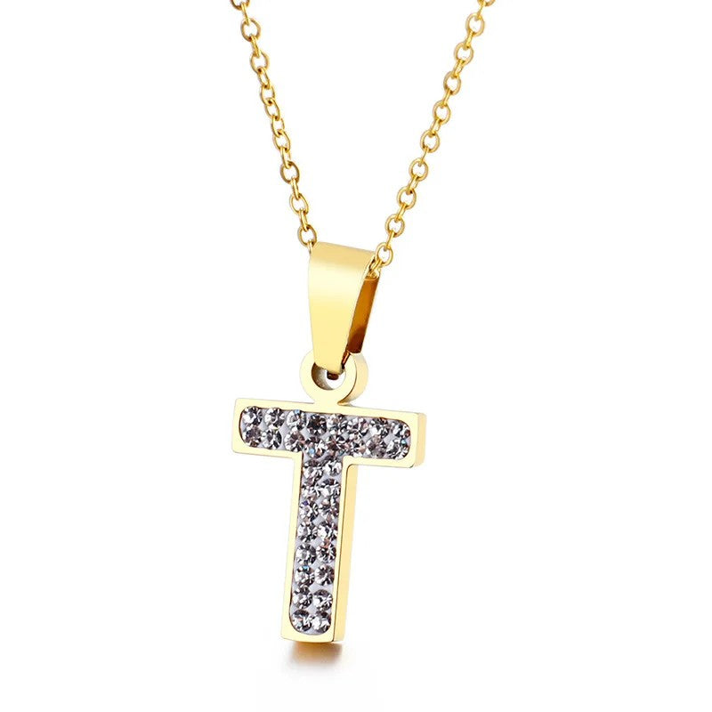 Zircon Letter Pendant Necklace