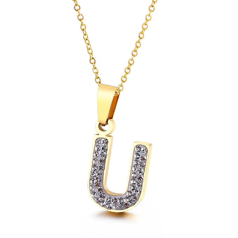Zircon Letter Pendant Necklace
