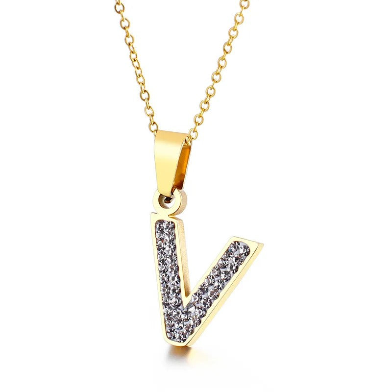 Zircon Letter Pendant Necklace