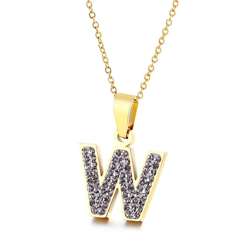 Zircon Letter Pendant Necklace