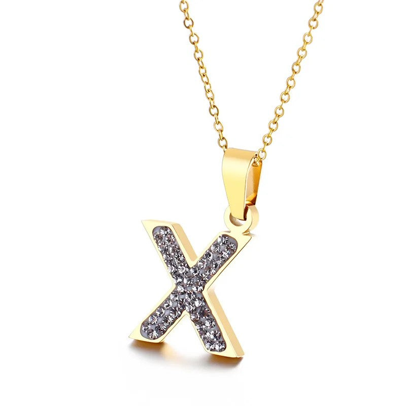 Zircon Letter Pendant Necklace