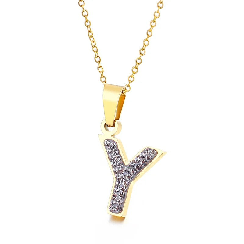 Zircon Letter Pendant Necklace