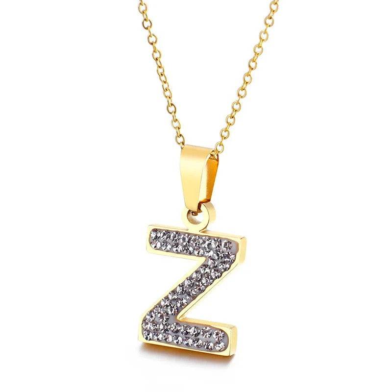 Zircon Letter Pendant Necklace