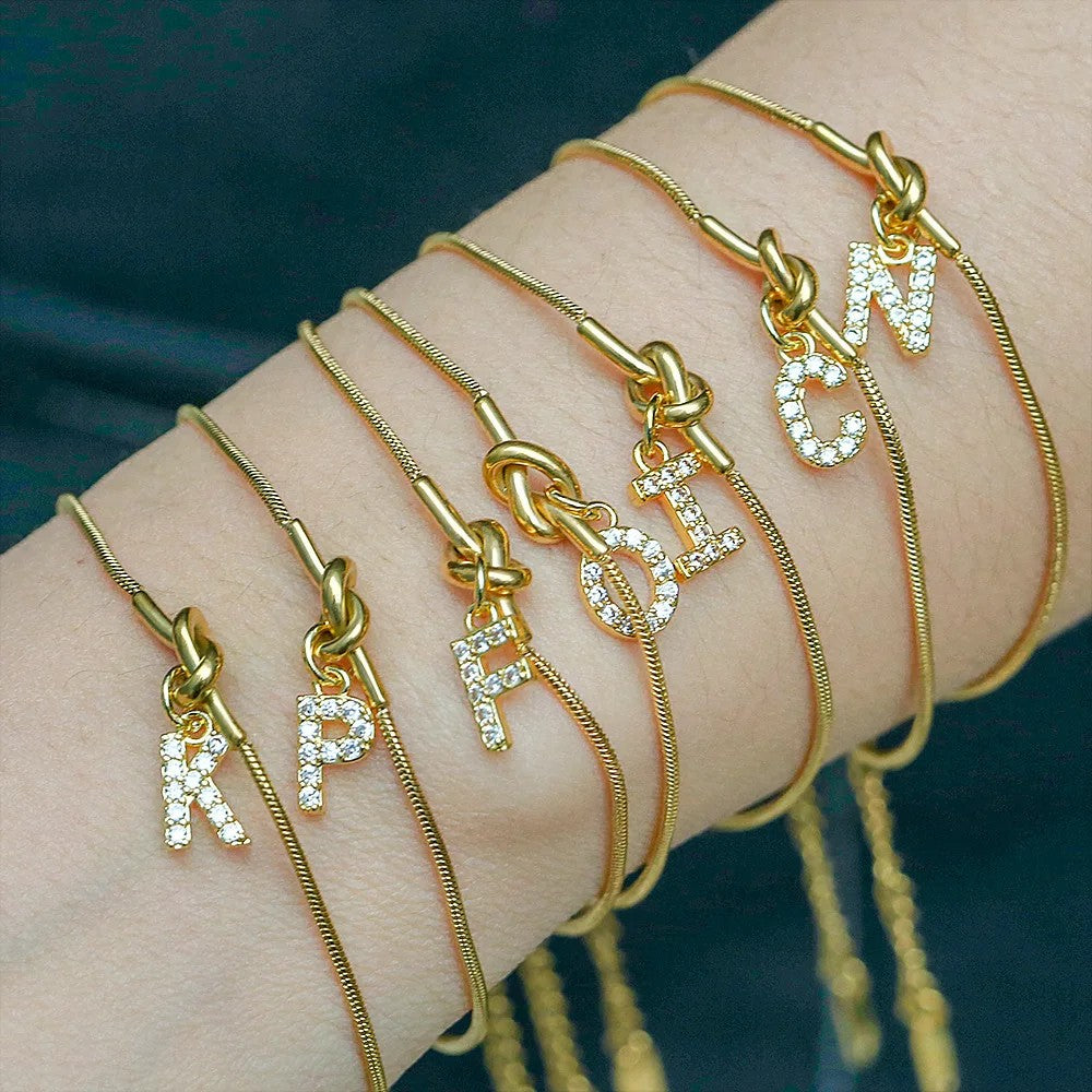 Crystal Initial Knot Bracelet