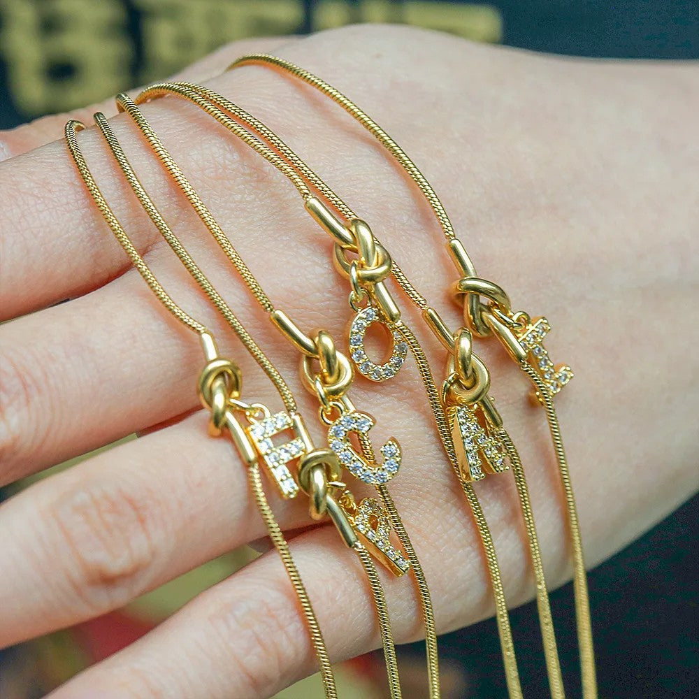 Crystal Initial Knot Bracelet
