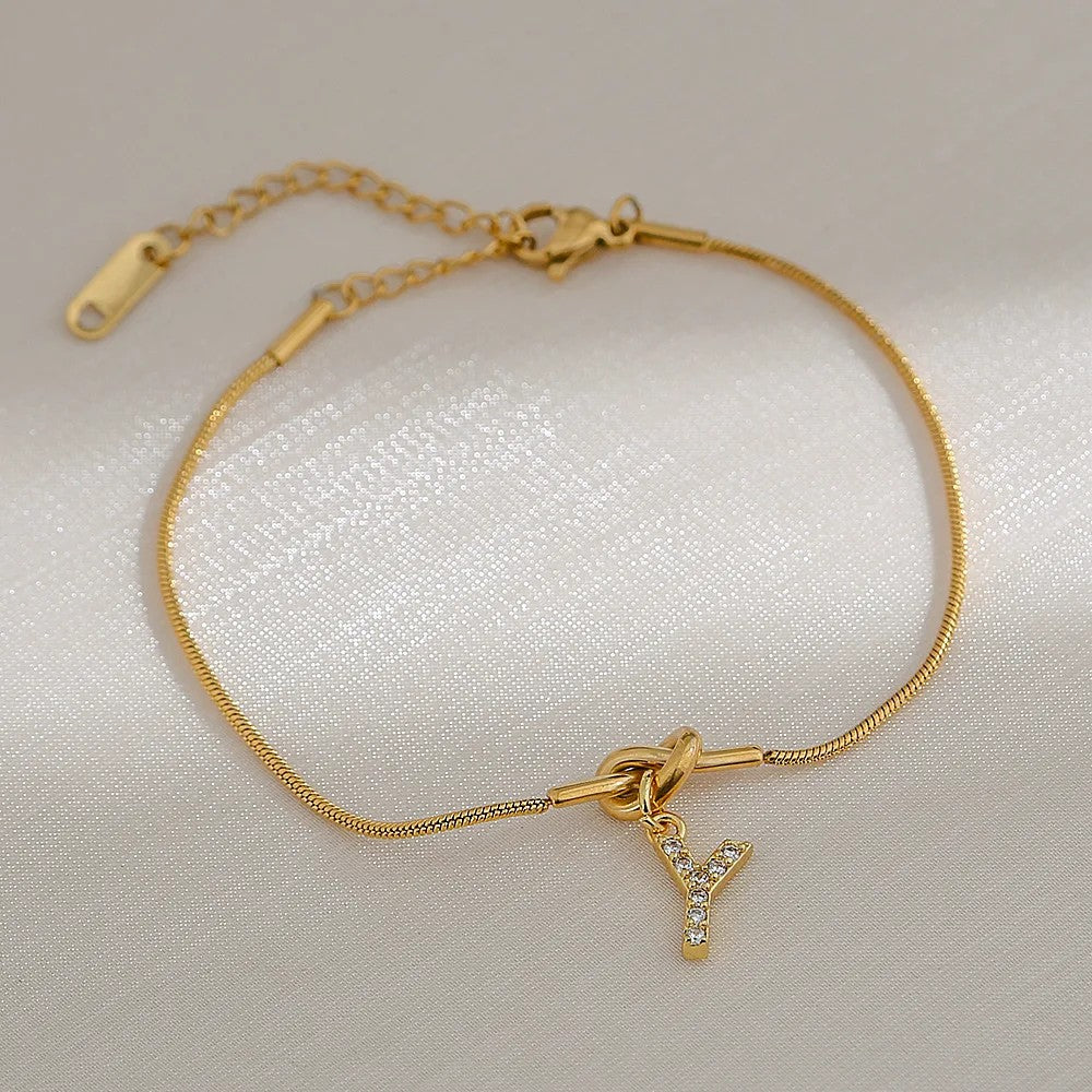 Crystal Initial Knot Bracelet