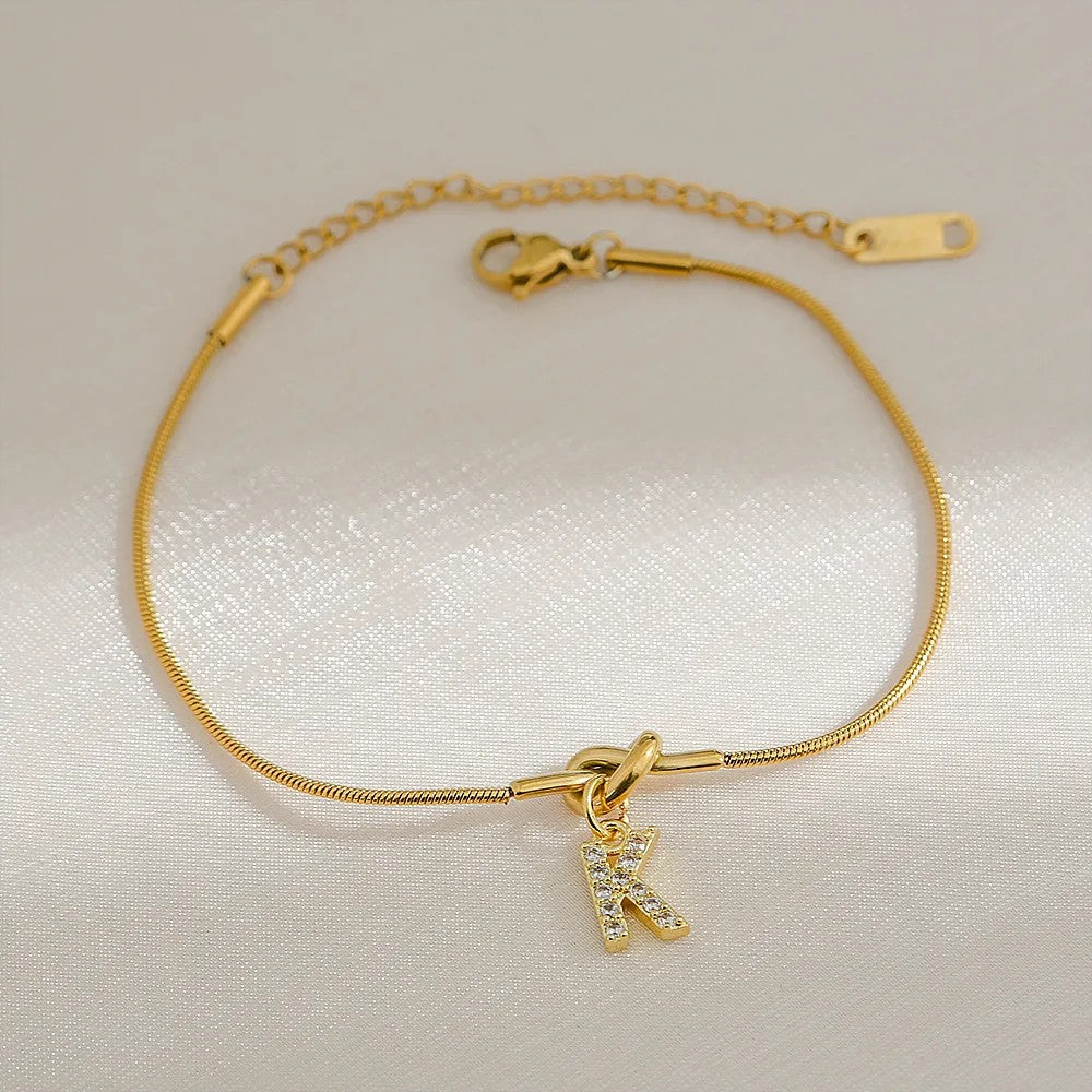 Crystal Initial Knot Bracelet