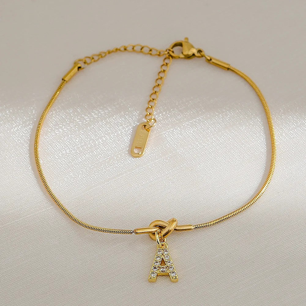 Crystal Initial Knot Bracelet