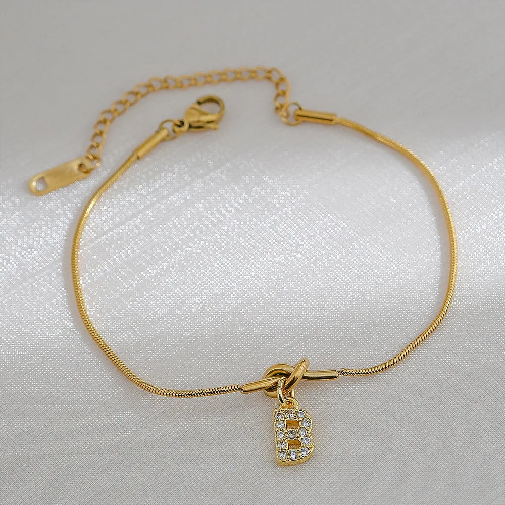 Crystal Initial Knot Bracelet