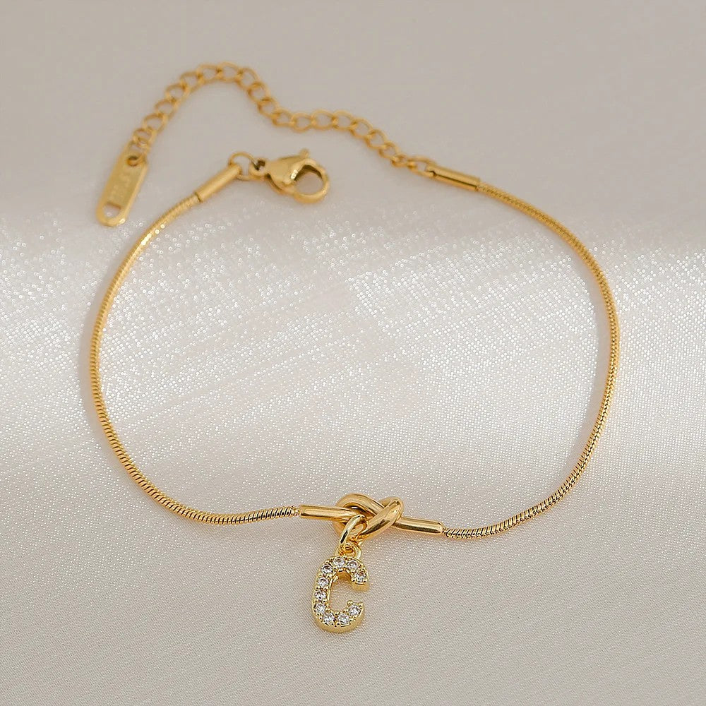Crystal Initial Knot Bracelet