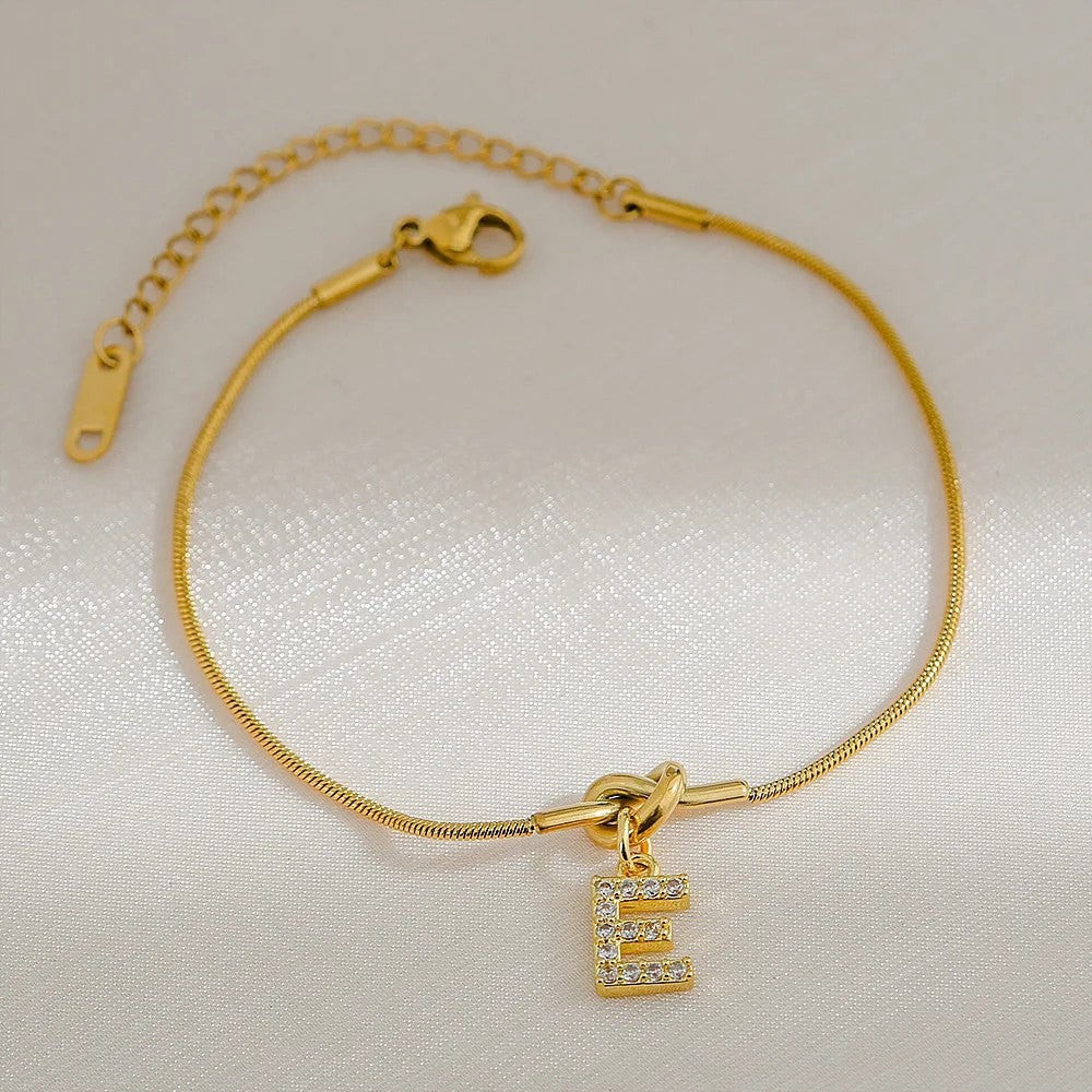 Crystal Initial Knot Bracelet