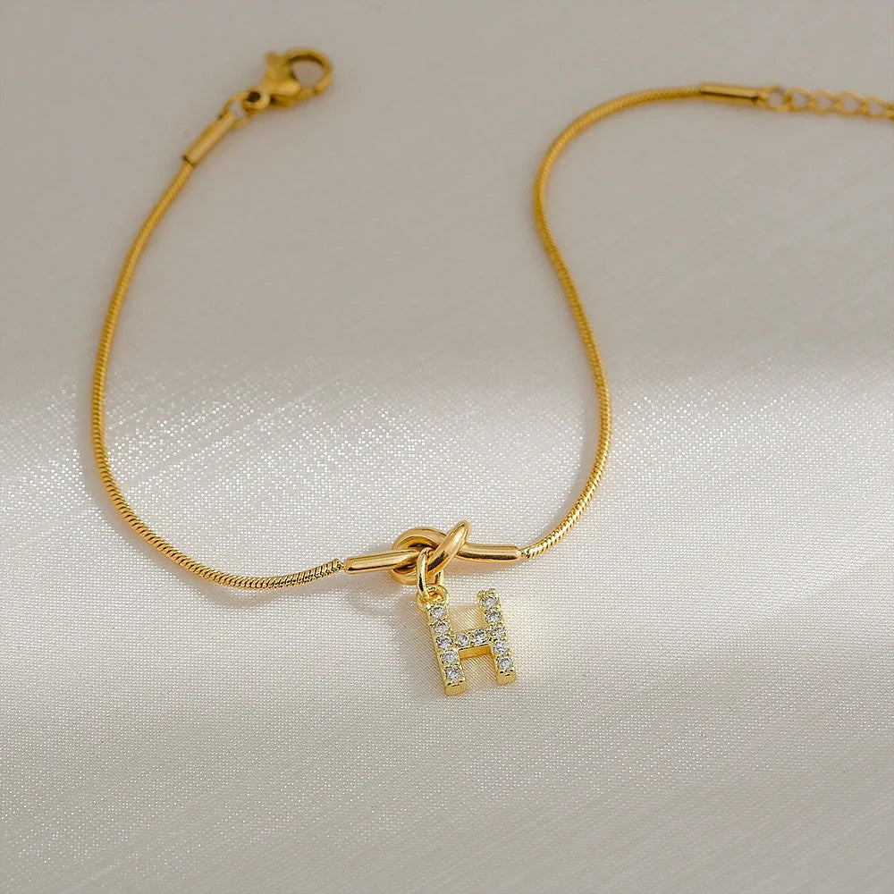 Crystal Initial Knot Bracelet