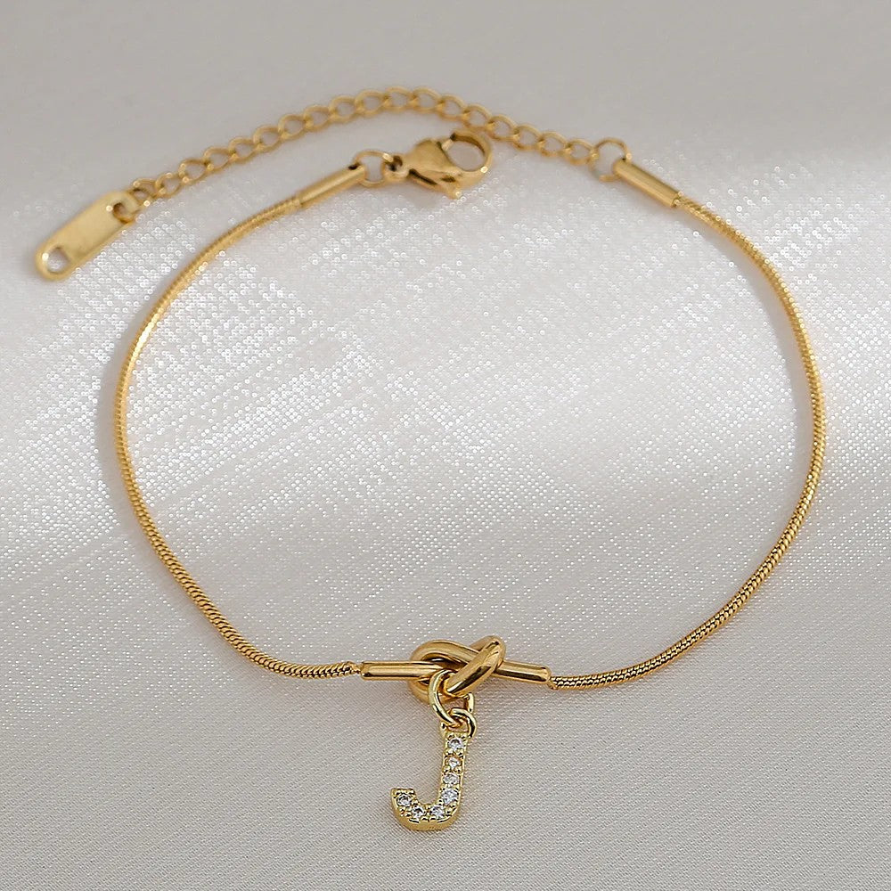 Crystal Initial Knot Bracelet