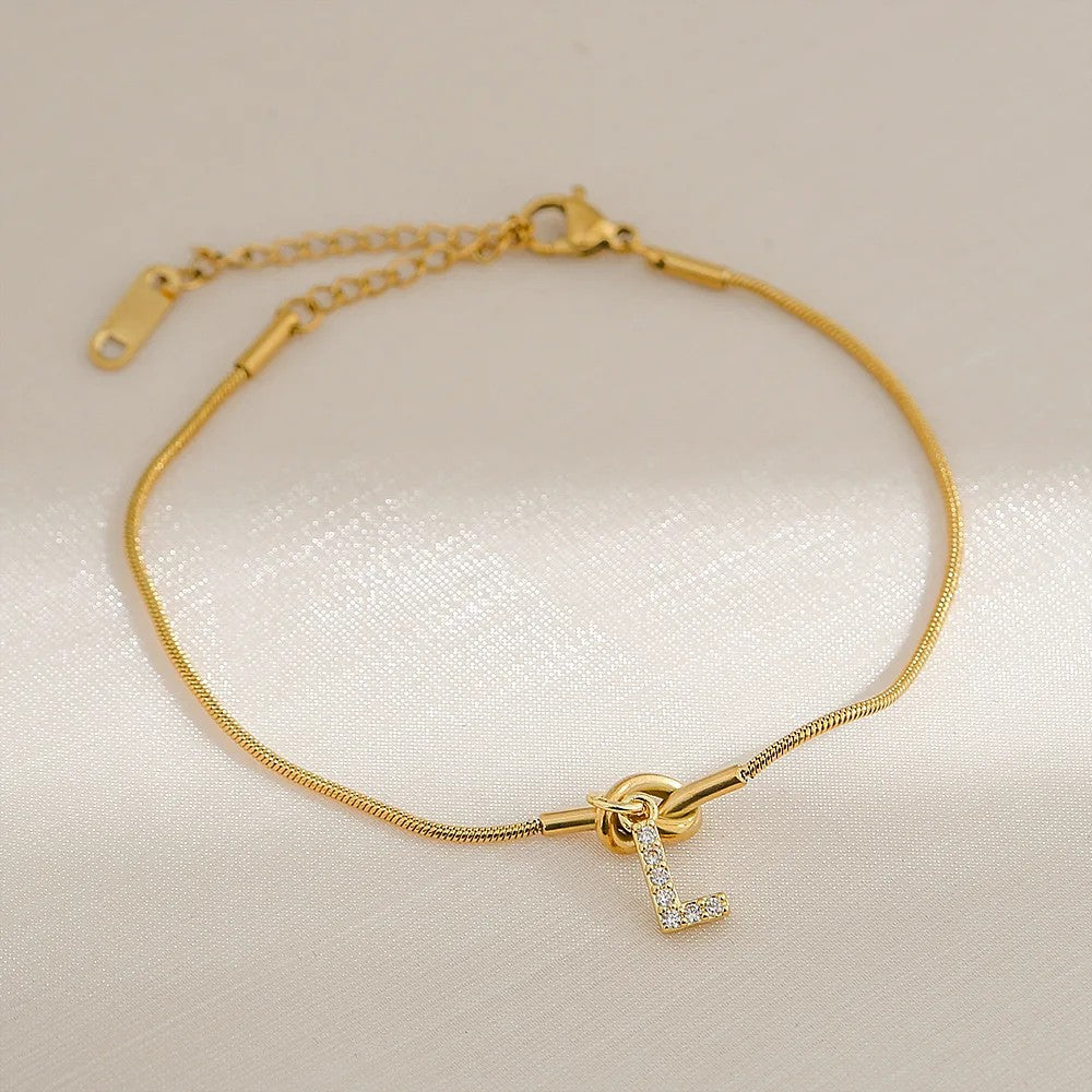 Crystal Initial Knot Bracelet