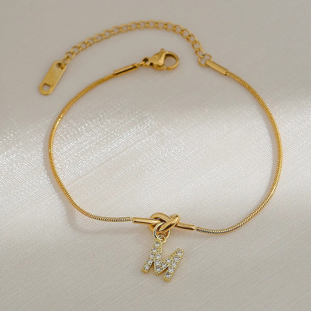 Crystal Initial Knot Bracelet