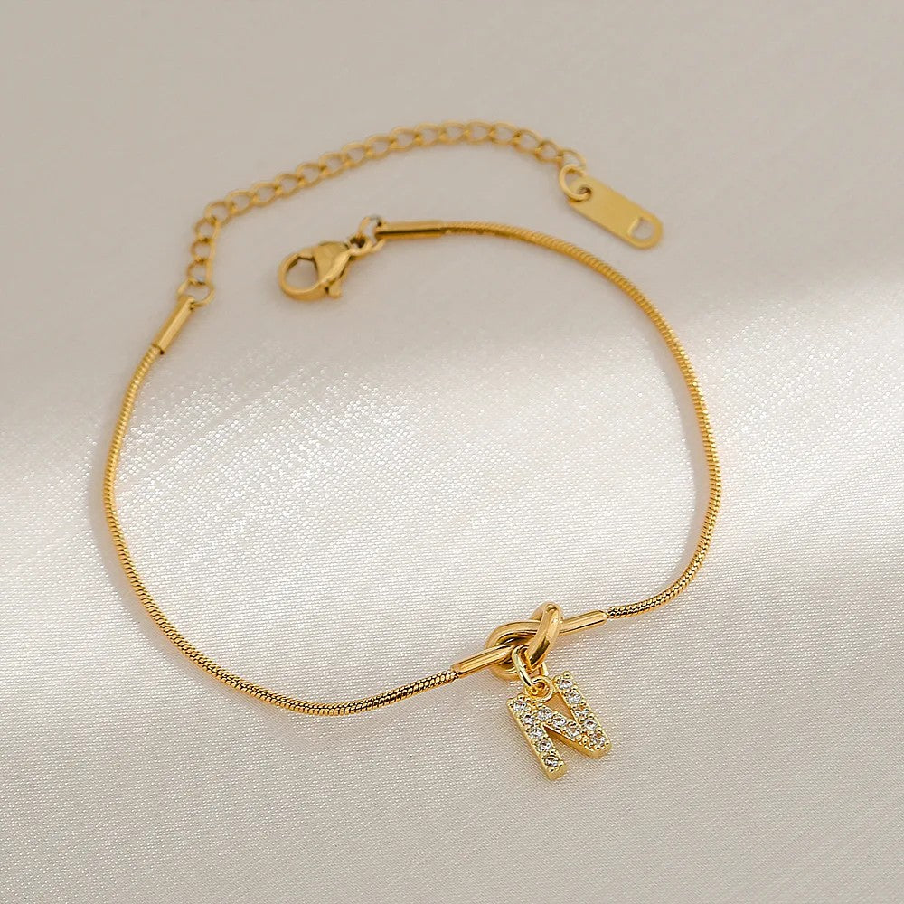 Crystal Initial Knot Bracelet