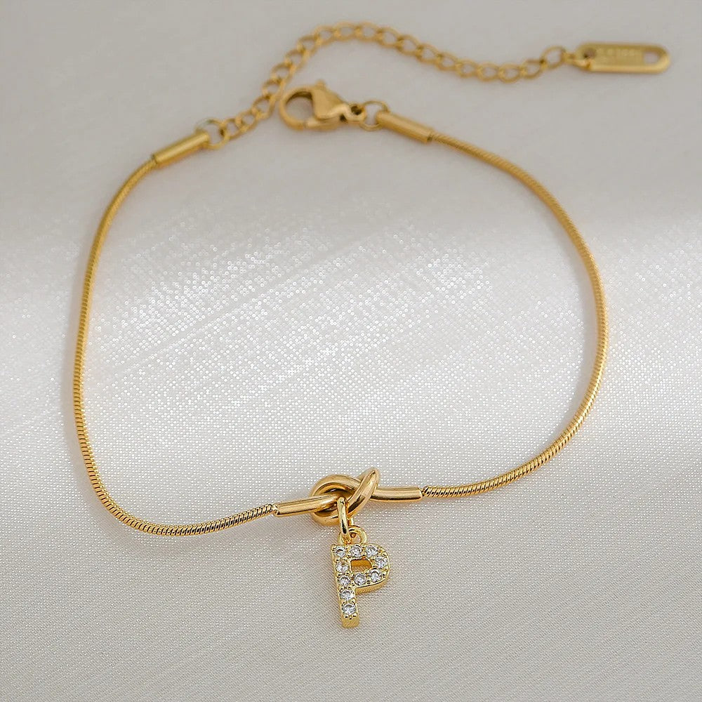 Crystal Initial Knot Bracelet