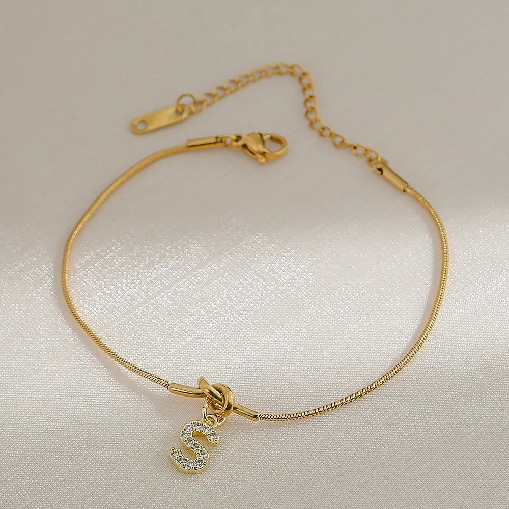 Crystal Initial Knot Bracelet