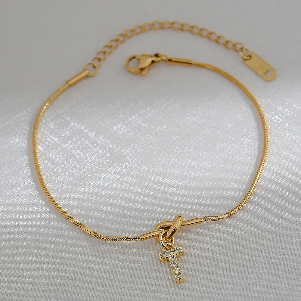 Crystal Initial Knot Bracelet