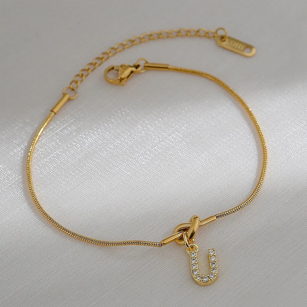 Crystal Initial Knot Bracelet
