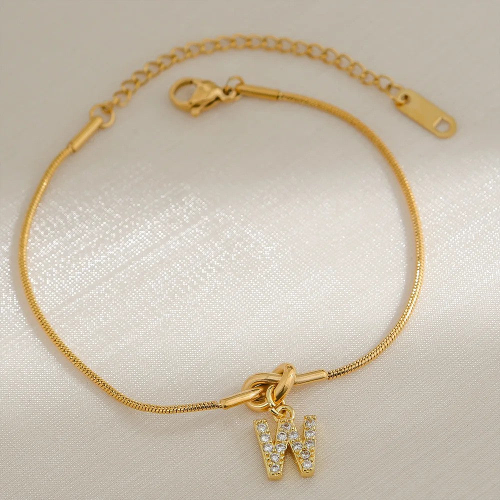 Crystal Initial Knot Bracelet