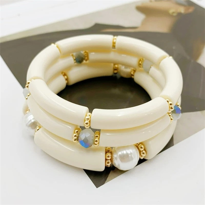 Sea Glass & Pearl Stackable Bracelet Set