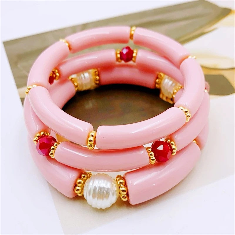 Sea Glass & Pearl Stackable Bracelet Set