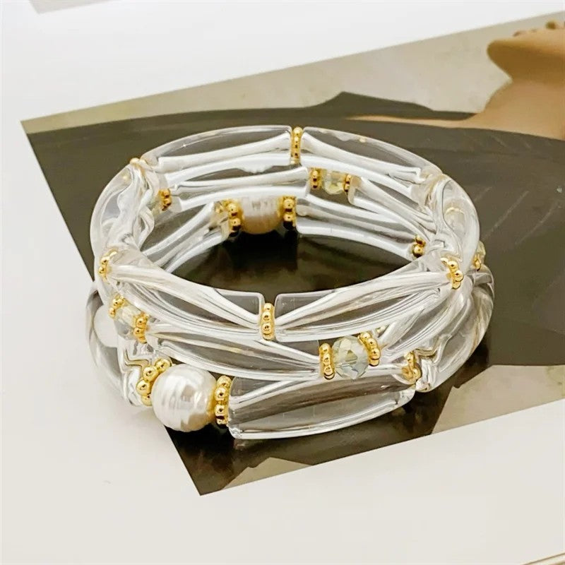 Sea Glass & Pearl Stackable Bracelet Set